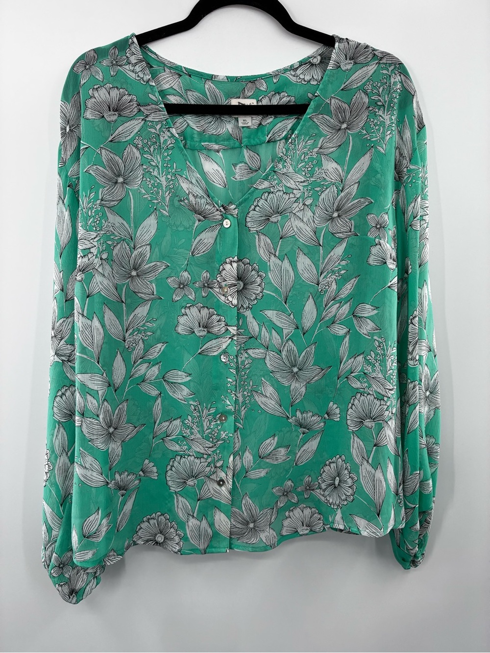 Floral V-Neck Long Sleeve Top - Green